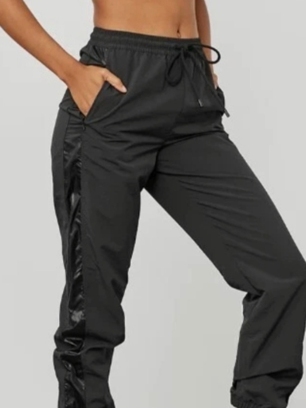 ALO Yoga Black Drawstring Track Pants with Side Shine Stripe